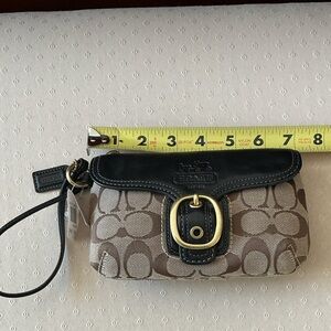 Coach Beige and Black Wristlet with Gold Buckle